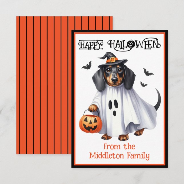 Dachshund Puppy Hund Happy halloween Anteckningskort (Fram/baksida)