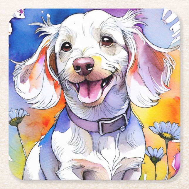 Dachshund Puppy Hund Papper Underlägg Kvadrat (Framsidan)