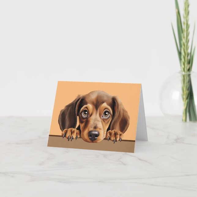 Dachshund Puppy Hund Pet Notecard eller Tack för d Anteckningskort (Framsida)