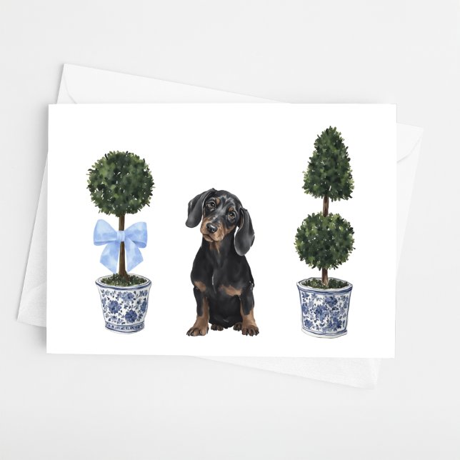Dachshund Puppy Hund Watercolor Kort (Skapare uppladdad)