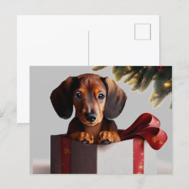 Dachshund Puppy jul - överraskning Vykort