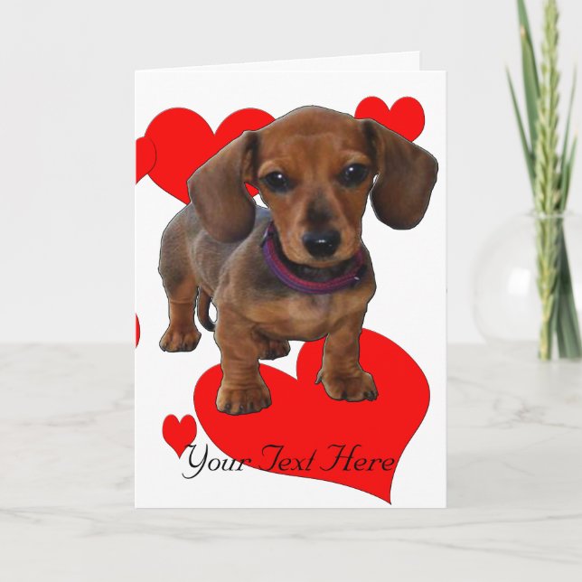 DACHSHUND Puppy med Hearts Kort (Framsida)