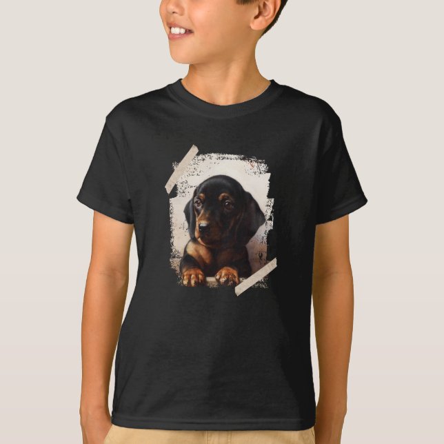 Dachshund Puppy Painting T Shirt (Framsida)