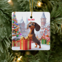 Dachshund Puppy Personlig Ceramic Träd Ornament