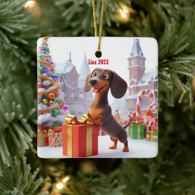 Dachshund Puppy Personlig Ceramic Träd Ornament (Träd)