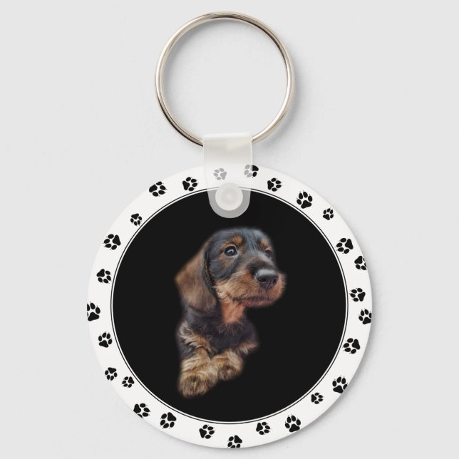 Dachshund Puppy Photo Keychain Nyckelring (Framsida)