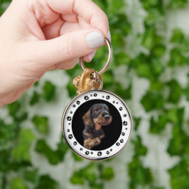 Dachshund Puppy Photo Keychain Rund Silverfärgad Nyckelring