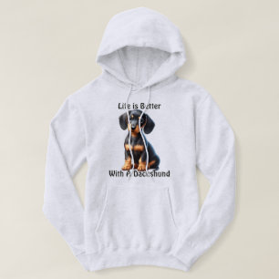 Dachshund Puppy Sitta och Tittar med ocent Hoodie