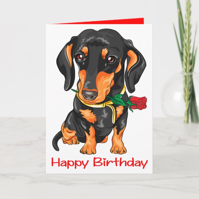 Dachshund Puppy Tecknad Cute Hund Birthday Kort (Framsida)