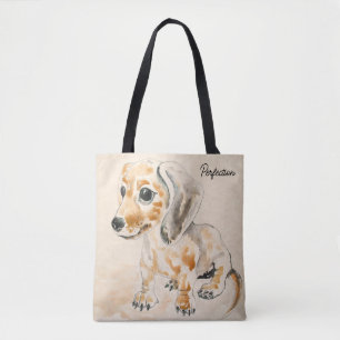 Dachshund Puppy Vatten Färg Art Tote Bag Tygkasse