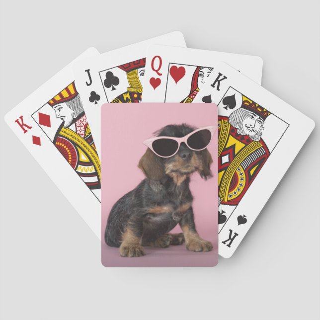 Dachshund Puppy Wearing Sunglasses Casinokort (Baksidan)