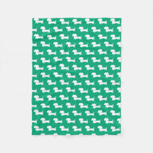 Dachshund Puppy Wiener Hund Blanket Grönt Fleecefilt