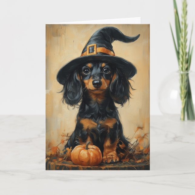 Dachshund Puppy Witch Helgkort (Framsida)