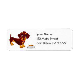 Dachshund Puppy with Food Bowl Returadress Etikett