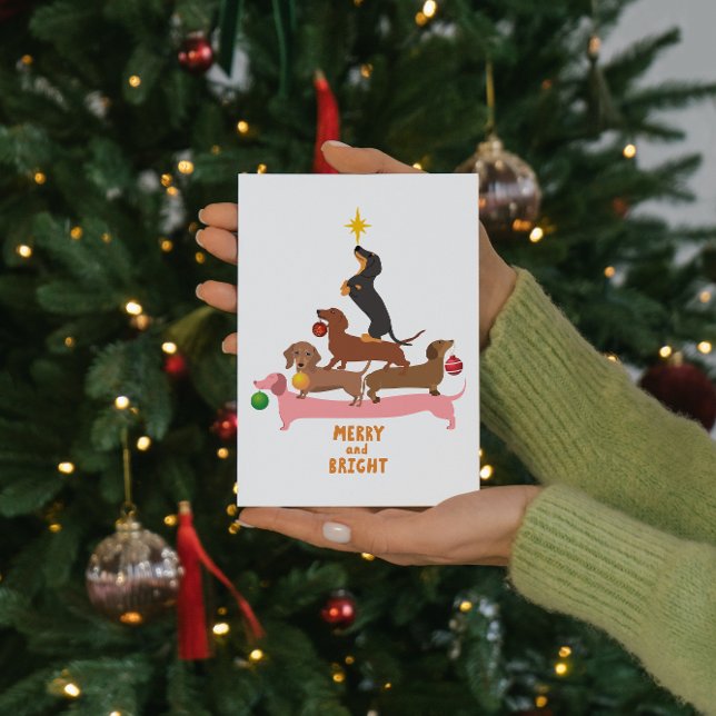Dachshund Pyramid Julgran Ornamente Xmas Julkort (Dachshund Xmas Tree Greeting card)