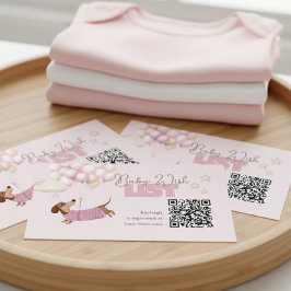 Dachshund QR Code Baby Registry Website Pink Tilläggskort