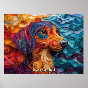 Dachshund Quilling Art Porträtt Poster