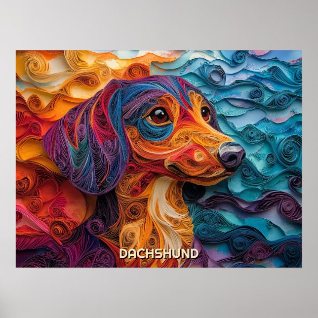 Dachshund Quilling Art Porträtt Poster (Framsidan)