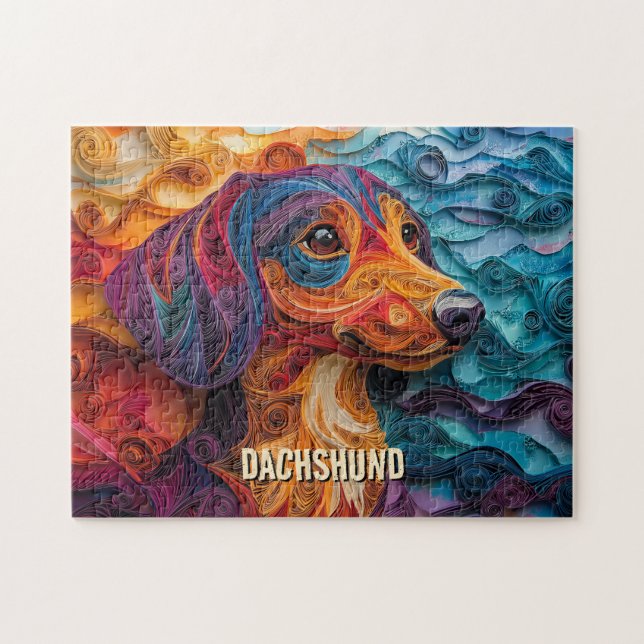 Dachshund Quilling Art Porträtt Pussel (Horisontell)