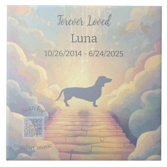Dachshund Rainbow Bridge Memorial Tile with Music Kakelplatta (Framsidan)
