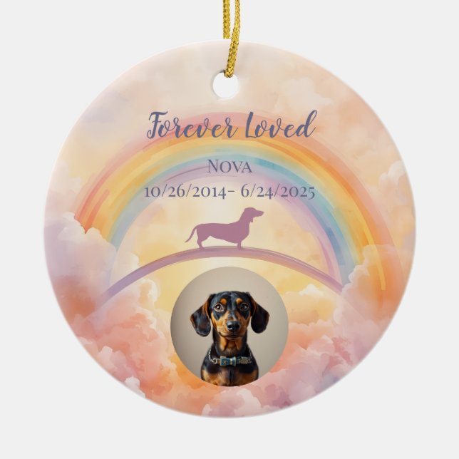 Dachshund Rainbow Bridge-ornament – Musik Julgransprydnad Keramik (Framsidan)