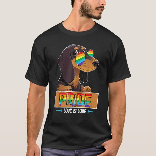 Dachshund Rainbow Kärlek är Kärlek Lgbt Awareness  T Shirt (Framsida)