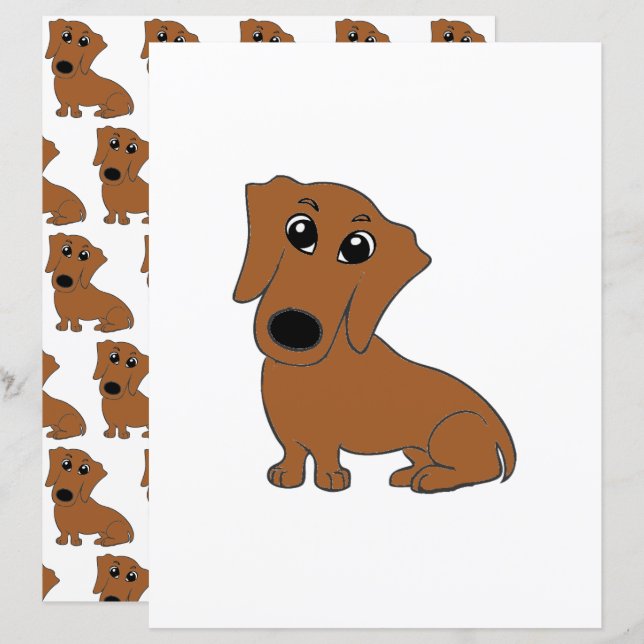 Dachshund Red tecknad scrapbook papper (Fram/baksida)