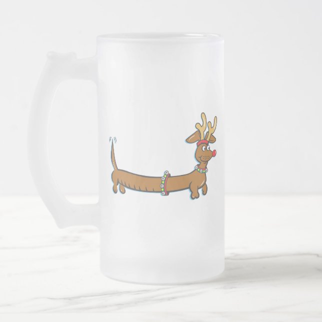 Dachshund Reindeer Frostat Ölglas (Vänster)