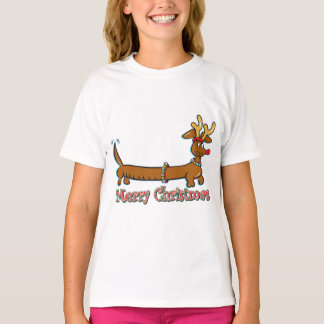 Dachshund Reindeer God jul T Shirt