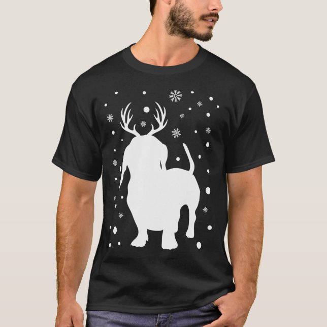 Dachshund Reindeer jul Hund aveln T Shirt (Framsida)