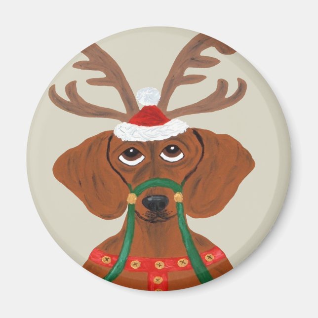 Dachshund Reindeer Magnet (Framsidan)
