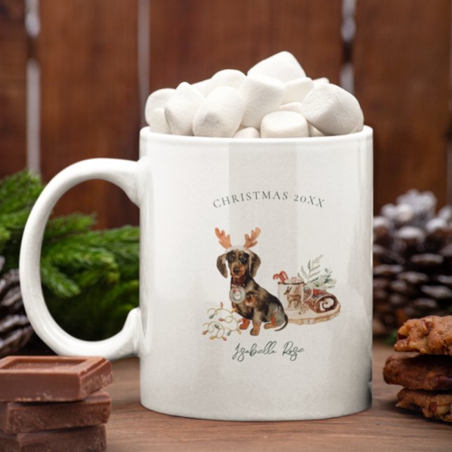 Dachshund Ren | Monogram Jul Kaffemugg (Skapare uppladdad)