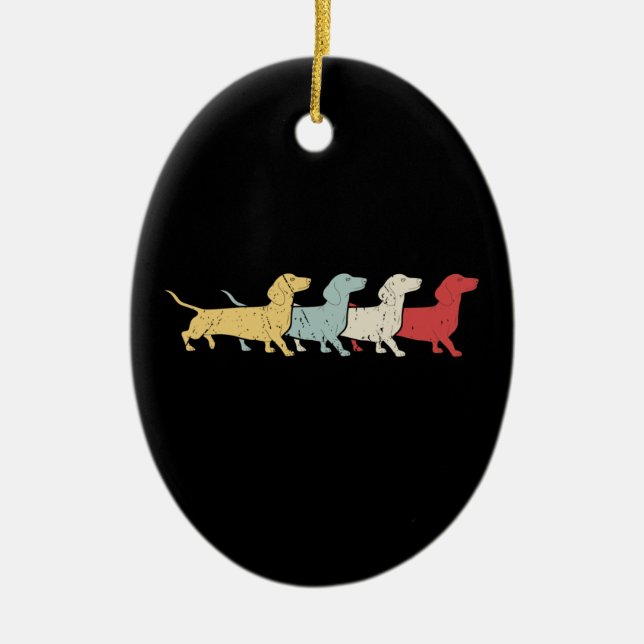 Dachshund Retro-Vintage Julgransprydnad Keramik (Framsidan)