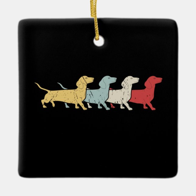 Dachshund Retro Vintage  Julgransprydnad Keramik (Framsida)