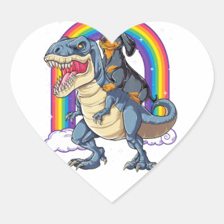 Dachshund Riding Dinosaur T Rex Gifts Boys Kids Me Hjärtformat Klistermärke