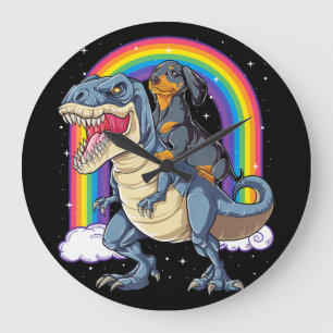 Dachshund Riding Dinosaur t Rex presenterar pojkar Stor Klocka