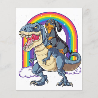 Dachshund Ridning Dinosaur T Rex Present Pojkar Ba Flygblad
