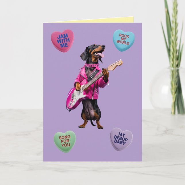 Dachshund Rocker Valentine Card Helgkort (Framsida)