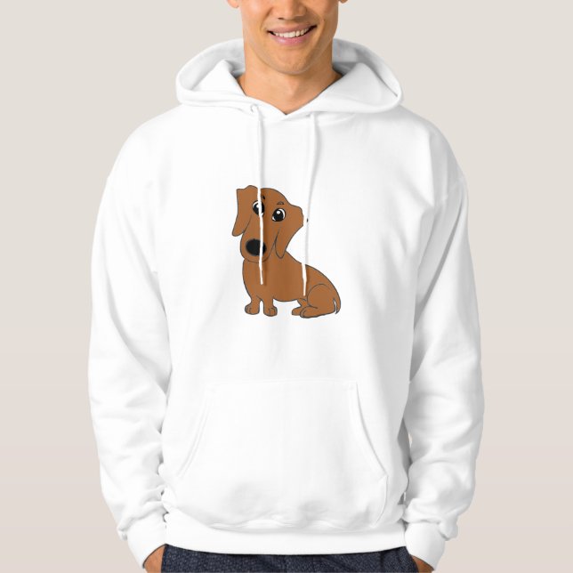 Dachshund röd tecknad unisex hoodie (Framsida)