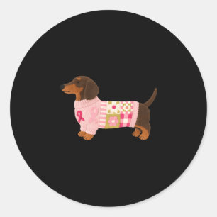 Dachshund rosa band bröstcancer medvetenhet runt klistermärke