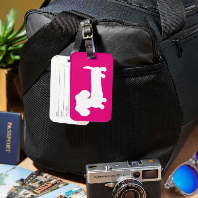 Dachshund Rosa Luggage Travel Bag Märkre Bagagebricka (Framsida & Baksida)