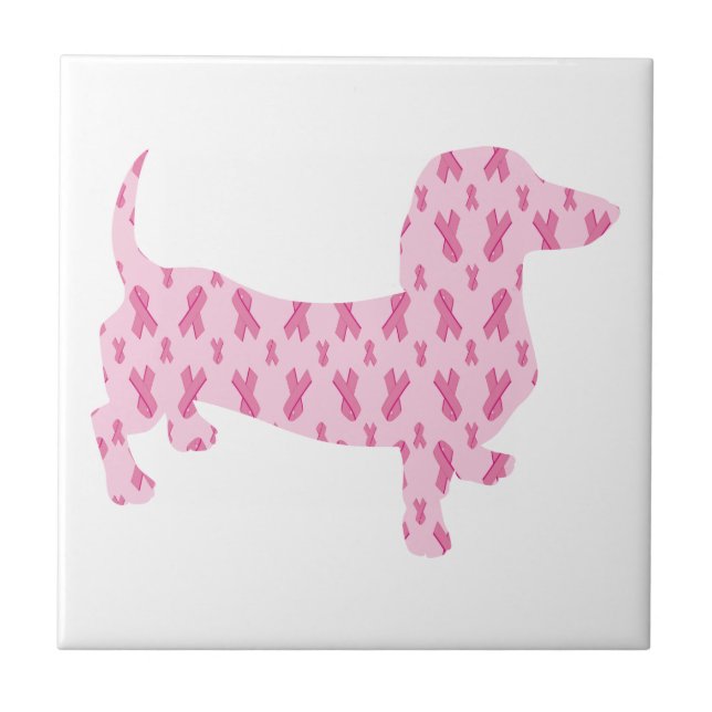 Dachshund Rosa Ribbon for Cancer Kakelplatta (Framsidan)