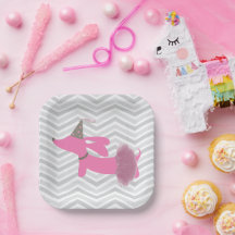 Dachshund Rosa Wiener Hund Party Tallrikar