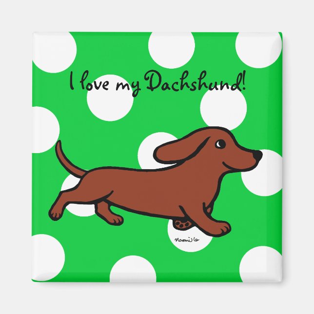 Dachshund Running Tecknad Magnet (Framsidan)