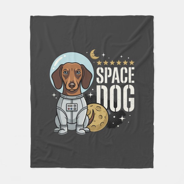 Dachshund Rymd Hund Astronaut Vektor Fleecefilt (Framsidan)