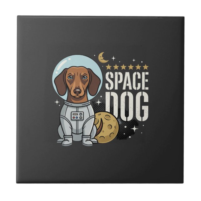 Dachshund Rymd Hund Astronaut Vektor Kakelplatta (Framsidan)