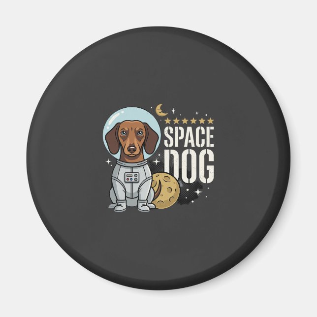 Dachshund Rymd Hund Astronaut Vektor Magnet (Framsidan)