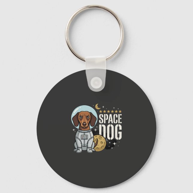Dachshund Rymd Hund Astronaut Vektor Nyckelring (Framsida)