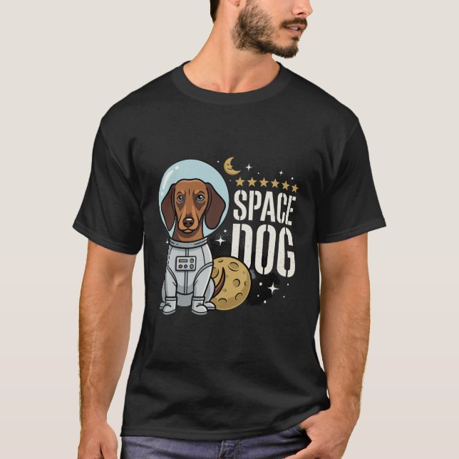 Dachshund Rymd Hund Astronaut Vektor T Shirt (Framsida)