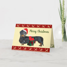 Dachshund Santa Glad jul scen Kort